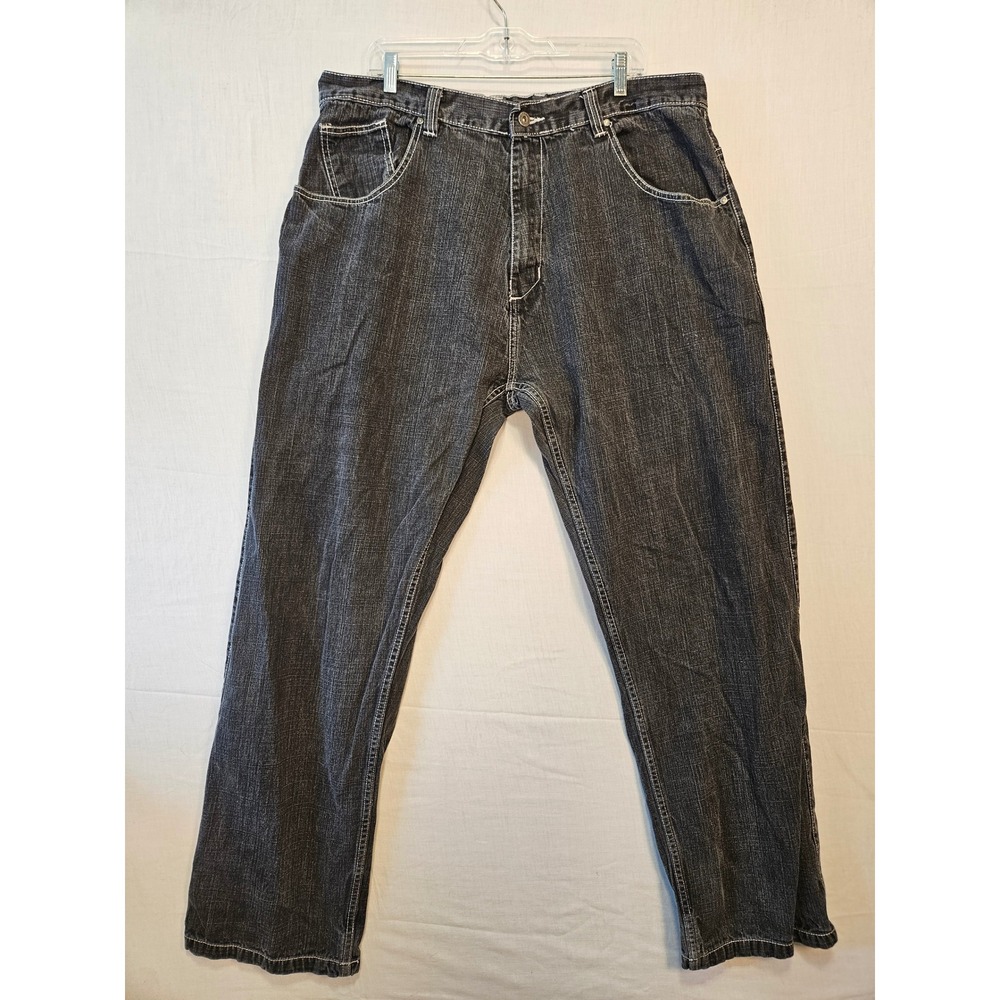 Ubug Mens Relaxed Straight Jeans Black Contrast Stitch Flap Pocket 40x34 2720